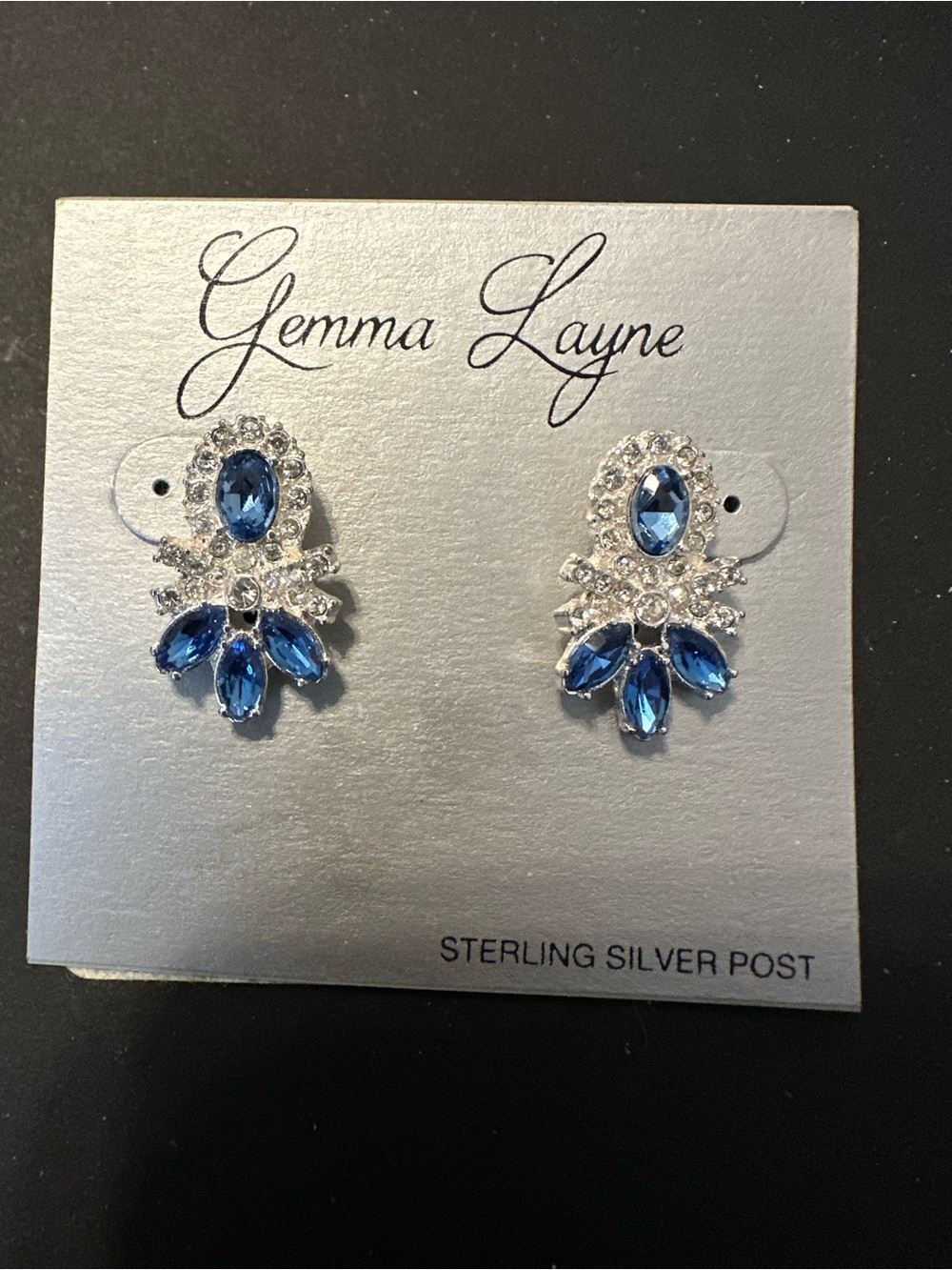 Brand New Sterling Silver Post Blue Crystal Drop Earrings